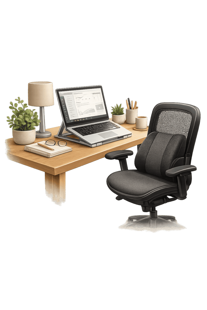 categoria-ergonomia categoria ergonomia. Escritorio em casa com mesa, notebook e cadeira
